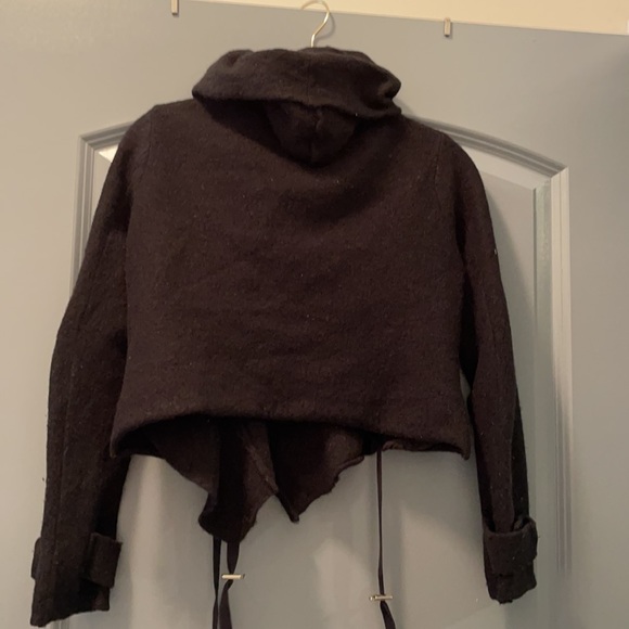 Free People Xs Black wool hoodie button up jacket - Picture 4 of 5